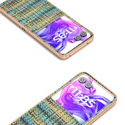 For Motorola Razr 50 5G Case Electroplating Edge Plaid Texture PU Leather+PC Phone Cover