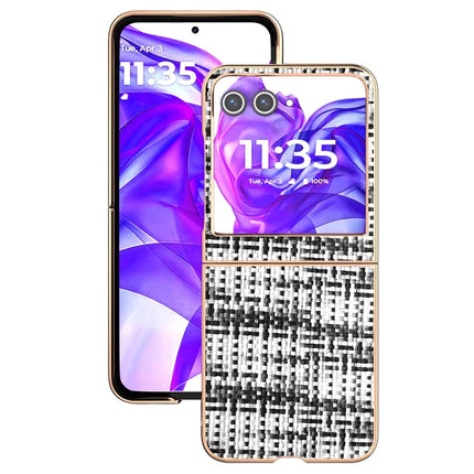 For Motorola Razr 50 5G Case Electroplating Edge Plaid Texture PU Leather+PC Phone Cover