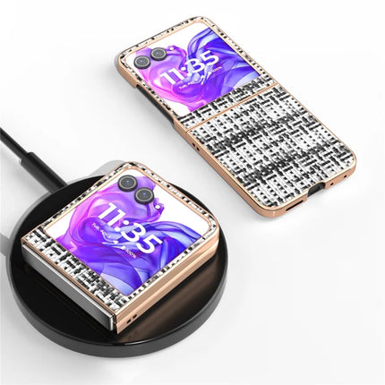For Motorola Razr 50 5G Case Electroplating Edge Plaid Texture PU Leather+PC Phone Cover