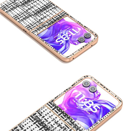 For Motorola Razr 50 5G Case Electroplating Edge Plaid Texture PU Leather+PC Phone Cover
