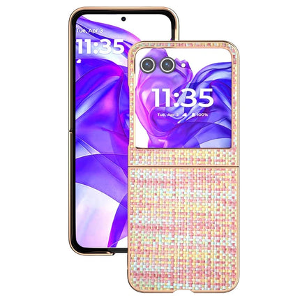 For Motorola Razr 50 5G Case Electroplating Edge Plaid Texture PU Leather+PC Phone Cover