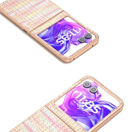 For Motorola Razr 50 5G Case Electroplating Edge Plaid Texture PU Leather+PC Phone Cover