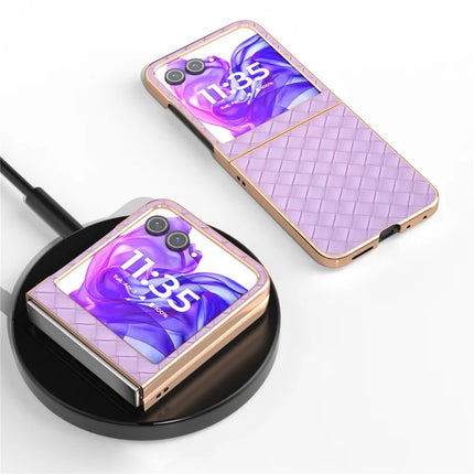 For Motorola Razr 50 5G Case Woven Texture Electroplating Edge Leather Coated PC Phone Cover
