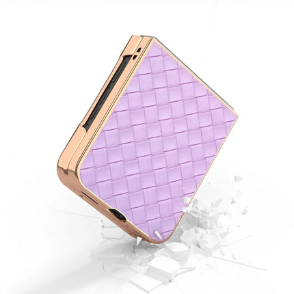 For Motorola Razr 50 5G Case Woven Texture Electroplating Edge Leather Coated PC Phone Cover