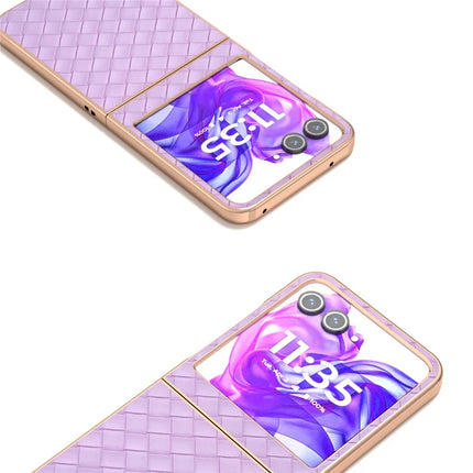 For Motorola Razr 50 5G Case Woven Texture Electroplating Edge Leather Coated PC Phone Cover