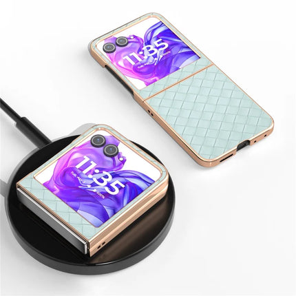 For Motorola Razr 50 5G Case Woven Texture Electroplating Edge Leather Coated PC Phone Cover