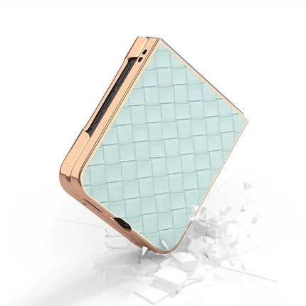 For Motorola Razr 50 5G Case Woven Texture Electroplating Edge Leather Coated PC Phone Cover