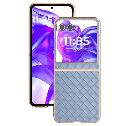 For Motorola Razr 50 5G Case Woven Texture Electroplating Edge Leather Coated PC Phone Cover