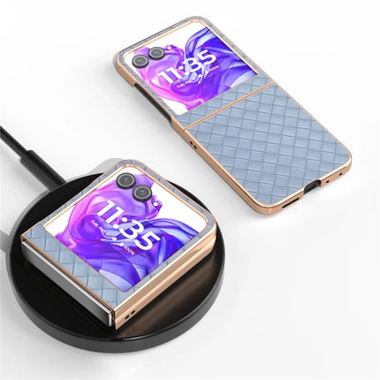 For Motorola Razr 50 5G Case Woven Texture Electroplating Edge Leather Coated PC Phone Cover