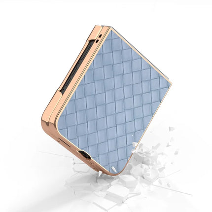 For Motorola Razr 50 5G Case Woven Texture Electroplating Edge Leather Coated PC Phone Cover