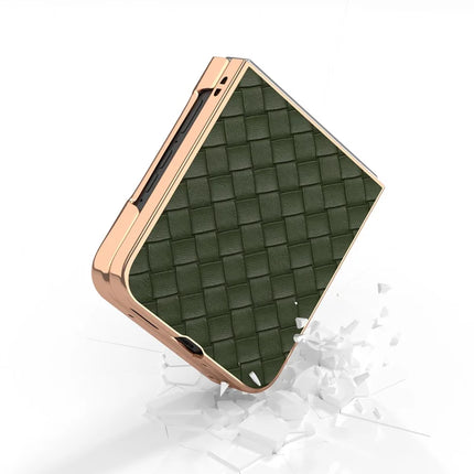 For Motorola Razr 50 5G Case Woven Texture Electroplating Edge Leather Coated PC Phone Cover
