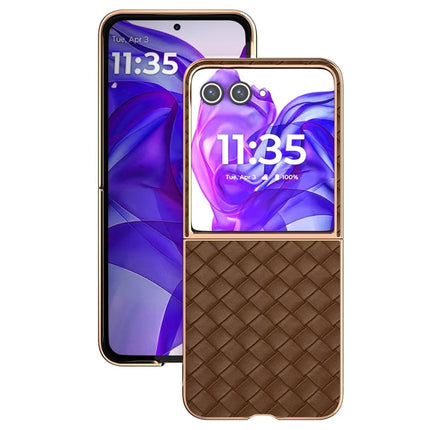 For Motorola Razr 50 Ultra 5G Case Woven Texture Electroplating Edge Leather Coated PC Phone Cover