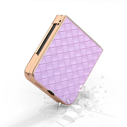 For Motorola Razr 50 Ultra 5G Case Woven Texture Electroplating Edge Leather Coated PC Phone Cover