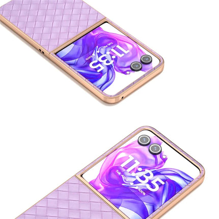 For Motorola Razr 50 Ultra 5G Case Woven Texture Electroplating Edge Leather Coated PC Phone Cover