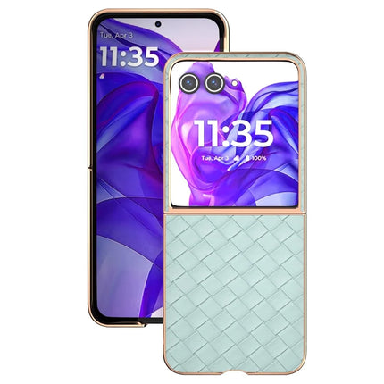 For Motorola Razr 50 Ultra 5G Case Woven Texture Electroplating Edge Leather Coated PC Phone Cover