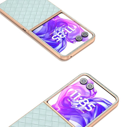 For Motorola Razr 50 Ultra 5G Case Woven Texture Electroplating Edge Leather Coated PC Phone Cover