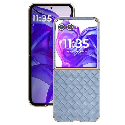 For Motorola Razr 50 Ultra 5G Case Woven Texture Electroplating Edge Leather Coated PC Phone Cover