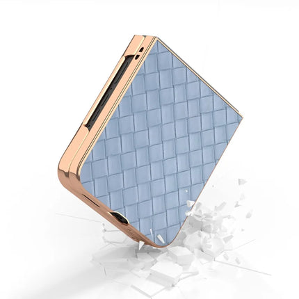 For Motorola Razr 50 Ultra 5G Case Woven Texture Electroplating Edge Leather Coated PC Phone Cover