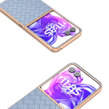 For Motorola Razr 50 Ultra 5G Case Woven Texture Electroplating Edge Leather Coated PC Phone Cover