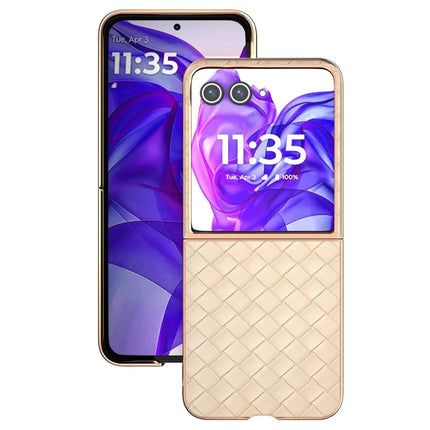For Motorola Razr 50 Ultra 5G Case Woven Texture Electroplating Edge Leather Coated PC Phone Cover