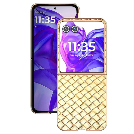 For Motorola Razr 50 Ultra 5G Case Woven Texture Electroplating Edge Leather Coated PC Phone Cover
