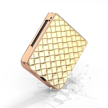 For Motorola Razr 50 Ultra 5G Case Woven Texture Electroplating Edge Leather Coated PC Phone Cover