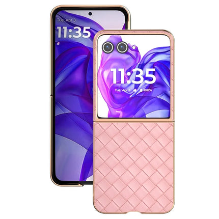 For Motorola Razr 50 Ultra 5G Case Woven Texture Electroplating Edge Leather Coated PC Phone Cover