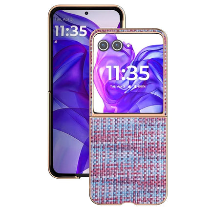 For Motorola Razr 50 Ultra 5G Case Electroplating Edge Plaid Texture PU Leather+PC Phone Cover