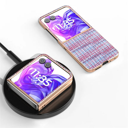 For Motorola Razr 50 Ultra 5G Case Electroplating Edge Plaid Texture PU Leather+PC Phone Cover