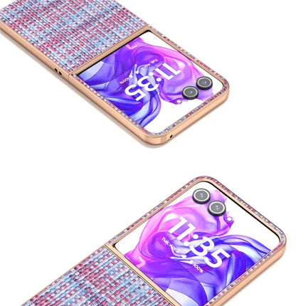 For Motorola Razr 50 Ultra 5G Case Electroplating Edge Plaid Texture PU Leather+PC Phone Cover