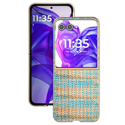 For Motorola Razr 50 Ultra 5G Case Electroplating Edge Plaid Texture PU Leather+PC Phone Cover