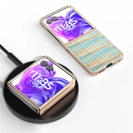 For Motorola Razr 50 Ultra 5G Case Electroplating Edge Plaid Texture PU Leather+PC Phone Cover