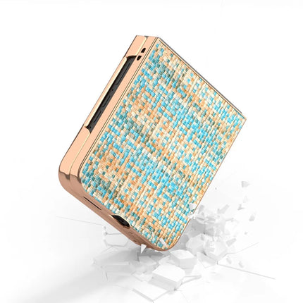 For Motorola Razr 50 Ultra 5G Case Electroplating Edge Plaid Texture PU Leather+PC Phone Cover