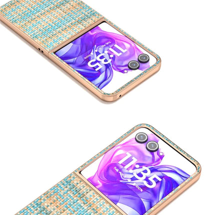For Motorola Razr 50 Ultra 5G Case Electroplating Edge Plaid Texture PU Leather+PC Phone Cover