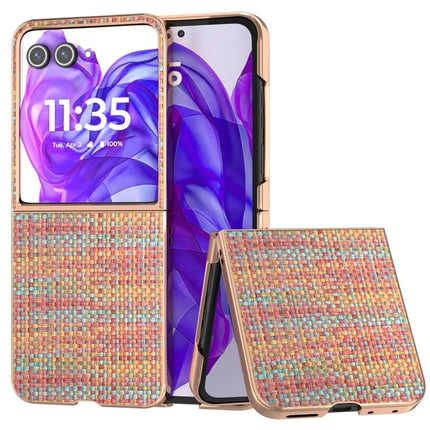For Motorola Razr 50 Ultra 5G Case Electroplating Edge Plaid Texture PU Leather+PC Phone Cover - Orange Red