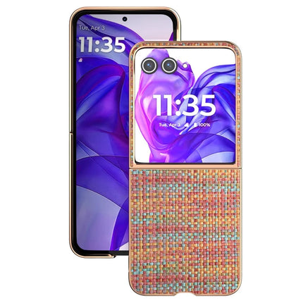 For Motorola Razr 50 Ultra 5G Case Electroplating Edge Plaid Texture PU Leather+PC Phone Cover