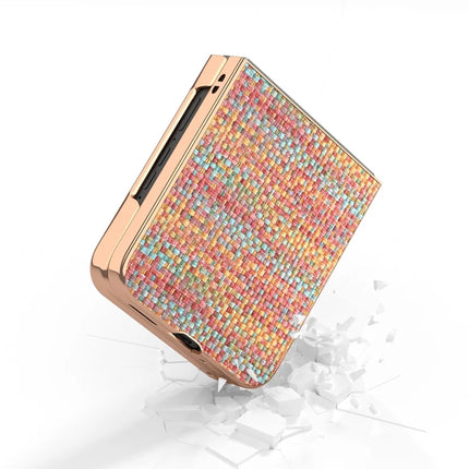 For Motorola Razr 50 Ultra 5G Case Electroplating Edge Plaid Texture PU Leather+PC Phone Cover