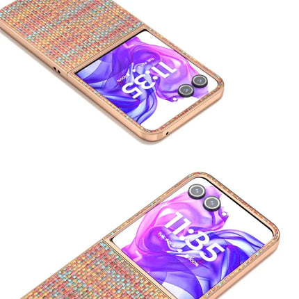 For Motorola Razr 50 Ultra 5G Case Electroplating Edge Plaid Texture PU Leather+PC Phone Cover