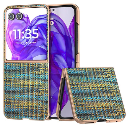 For Motorola Razr 50 Ultra 5G Case Electroplating Edge Plaid Texture PU Leather+PC Phone Cover - Gold
