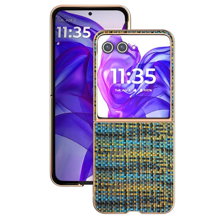 For Motorola Razr 50 Ultra 5G Case Electroplating Edge Plaid Texture PU Leather+PC Phone Cover