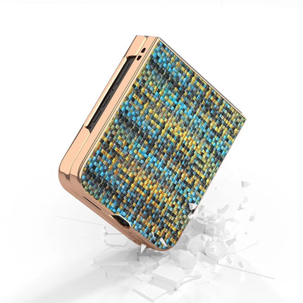 For Motorola Razr 50 Ultra 5G Case Electroplating Edge Plaid Texture PU Leather+PC Phone Cover