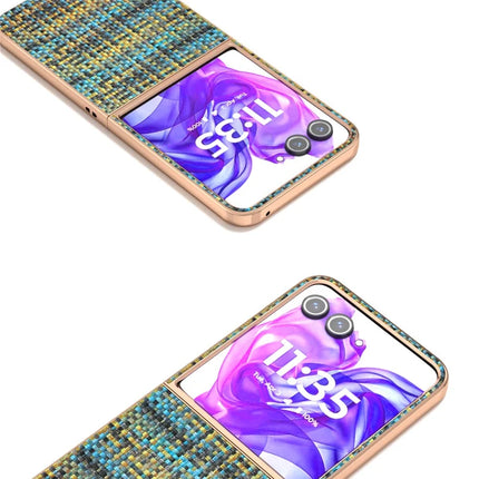 For Motorola Razr 50 Ultra 5G Case Electroplating Edge Plaid Texture PU Leather+PC Phone Cover
