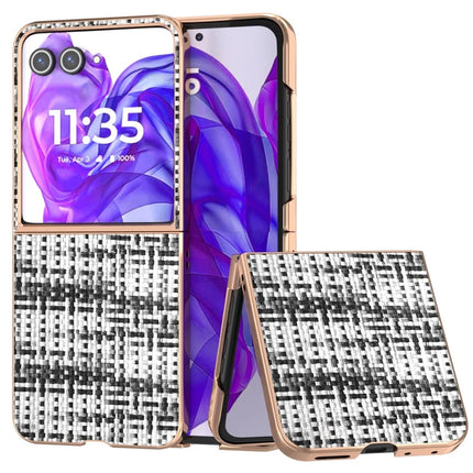 For Motorola Razr 50 Ultra 5G Case Electroplating Edge Plaid Texture PU Leather+PC Phone Cover - Black+White