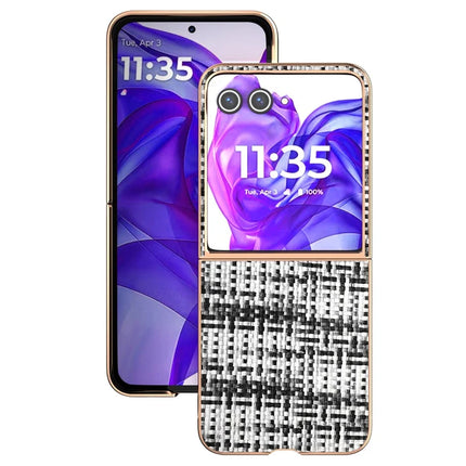 For Motorola Razr 50 Ultra 5G Case Electroplating Edge Plaid Texture PU Leather+PC Phone Cover