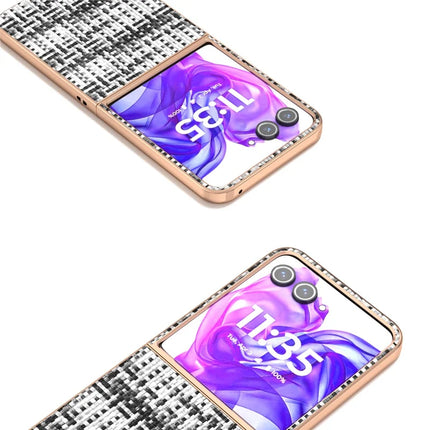 For Motorola Razr 50 Ultra 5G Case Electroplating Edge Plaid Texture PU Leather+PC Phone Cover