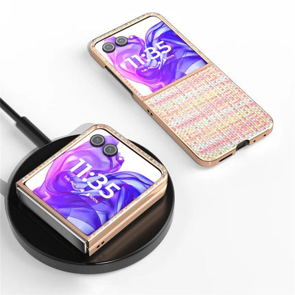 For Motorola Razr 50 Ultra 5G Case Electroplating Edge Plaid Texture PU Leather+PC Phone Cover