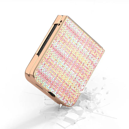 For Motorola Razr 50 Ultra 5G Case Electroplating Edge Plaid Texture PU Leather+PC Phone Cover