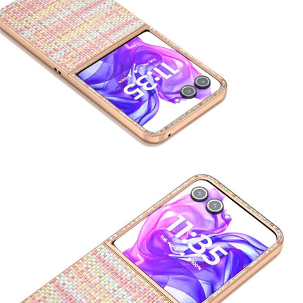 For Motorola Razr 50 Ultra 5G Case Electroplating Edge Plaid Texture PU Leather+PC Phone Cover