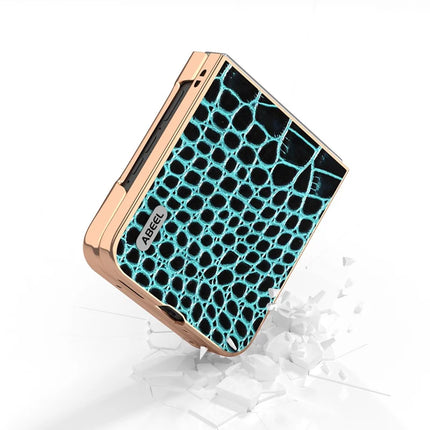 ABEEL For Motorola Razr 50 5G Case Electroplating Edge Crocodile Texture Genuine Cow Leather Back Cover
