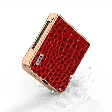 ABEEL For Motorola Razr 50 5G Case Electroplating Edge Crocodile Texture Genuine Cow Leather Back Cover